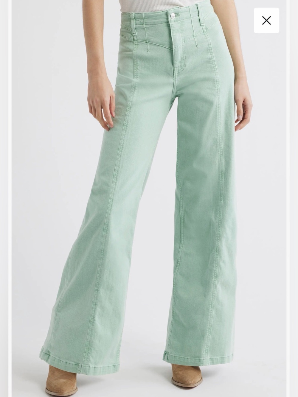 Free People Libre Wide Leg Jeans Cameo Green Size 27